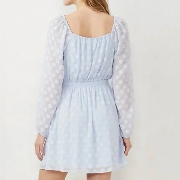 LC Lauren Conrad Sky Blue Polka Dot Long Sleeve Dress - Picture 2 of 7